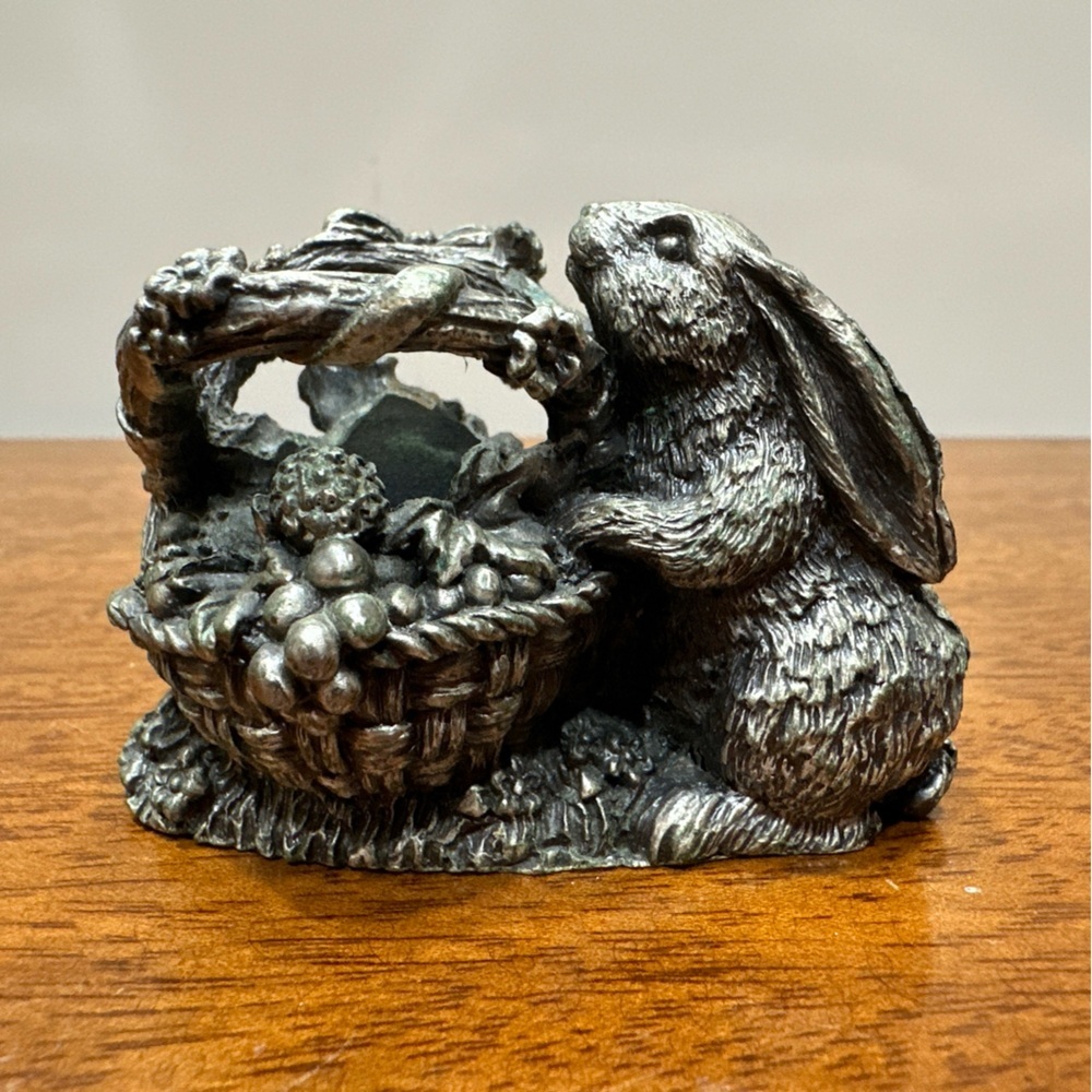 Ganz Pewter Basket and Bunny Candlestick Holder Vintage‎ Easter